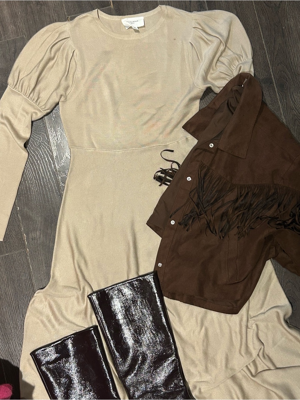 HM Cropped Brown Suede Fringe Jacket L